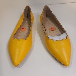 Adrienne Vittadini Womens Fox Ballerina Pointed Toe Flats yellow leather 7